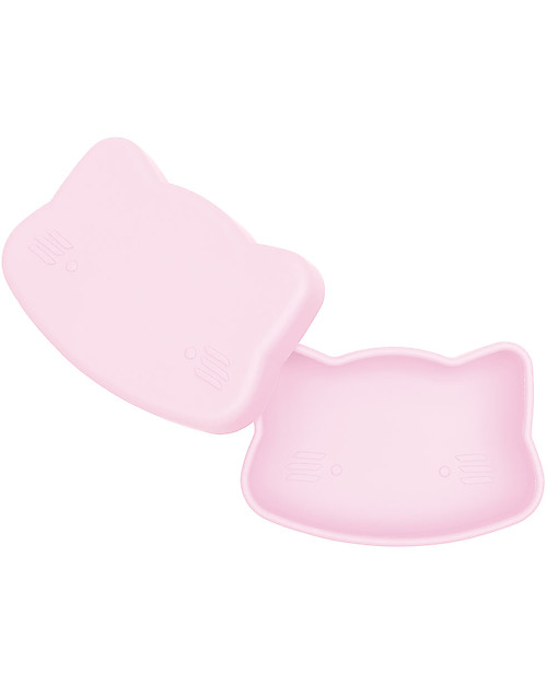 We Might Be Tiny Cat Snackie 2 in 1 Lunch Box and Plate, Pink - BPA free! Thermal Containers