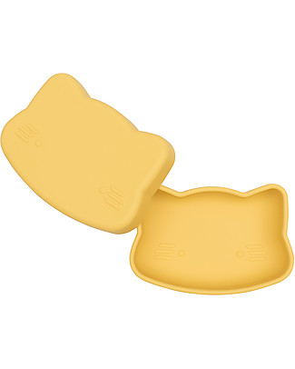 We Might Be Tiny Cat Snackie 2 in 1 Lunch Box and Plate, Yellow - BPA free! Snack and Formula Containers