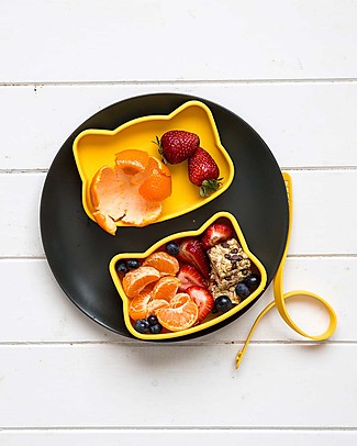 We Might Be Tiny Cat Snackie 2 in 1 Lunch Box and Plate, Yellow - BPA free! Snack and Formula Containers