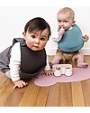 We Might Be Tiny Set of 2 Silicone Catchie Bibs, Blue Dusk/Charcoal - BPA free! Waterproof Bibs