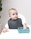 We Might Be Tiny Set of 2 Silicone Catchie Bibs, Blue Dusk/Charcoal - BPA free! Waterproof Bibs