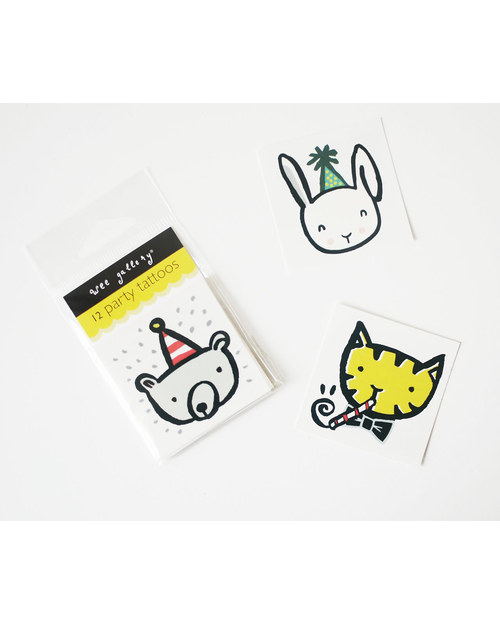 Wee Gallery Temporary Tattoos - Party (12 pieces) non-toxic and safe Children's Tattoos