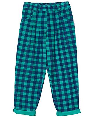 Weekend House Check Corduroy Pants - Green/Blue - 100% Organic Cotton Trousers