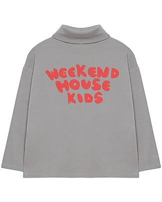Weekend House Turtle Neck Long-sleeved T-shirt - Grey with Logo - Organic Cotton Long Sleeves Tops