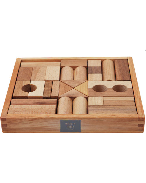 Wooden Story Natural Wood Building Blocks - 30 pieces (stimulate creativity and imagination!) Wooden Blocks and Construction Sets