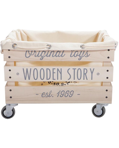 Wooden Story Wooden Storage Crate on Wheels + Thick cotton sack Toy Storage Boxes