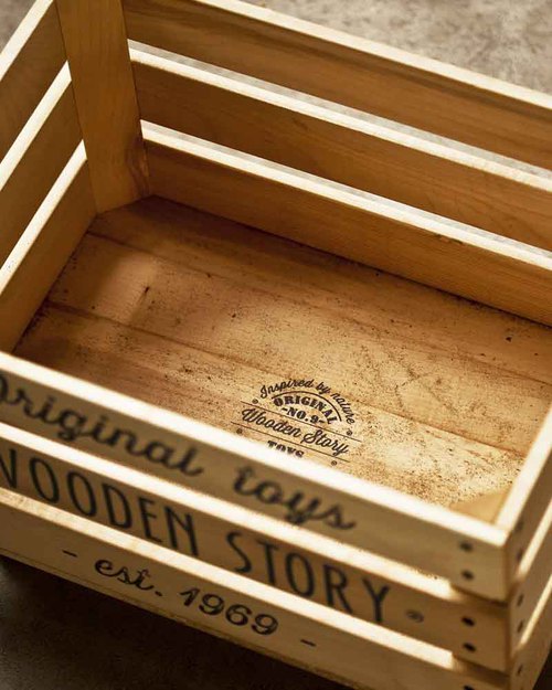 Wooden Story Wooden Storage Crate on Wheels + Thick cotton sack Toy Storage Boxes