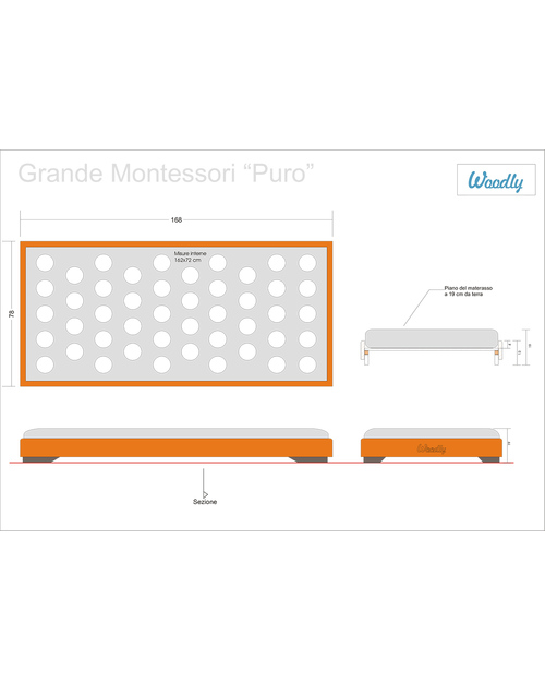 Woodly Pure Montessori Bed BIG 160x70 cm - Shabby White - Made in Italy Montessori Beds
