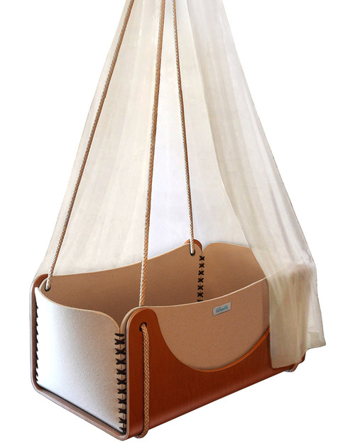 Woodly Roll Suspension Crib Wool and Wood - Brown - Made in Italy Cribs & Moses Baskets