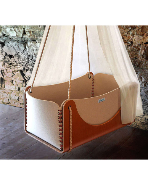 Woodly Roll Suspension Crib Wool and Wood - Red - Made in Italy Cribs & Moses Baskets