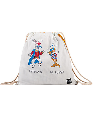 Zac 4 Kids Drawstring Bag Portrait - Venice Collection, Saffron/Pantalone and Arlecchino - Perfect for pre-schoolers! null