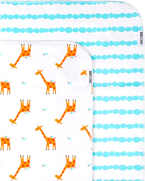 Zoocchini 2 Pack Flannel Baby Blankets 100 x 100 cm, Giraffe+Aqua - 100% cotton Muslin Swaddle
