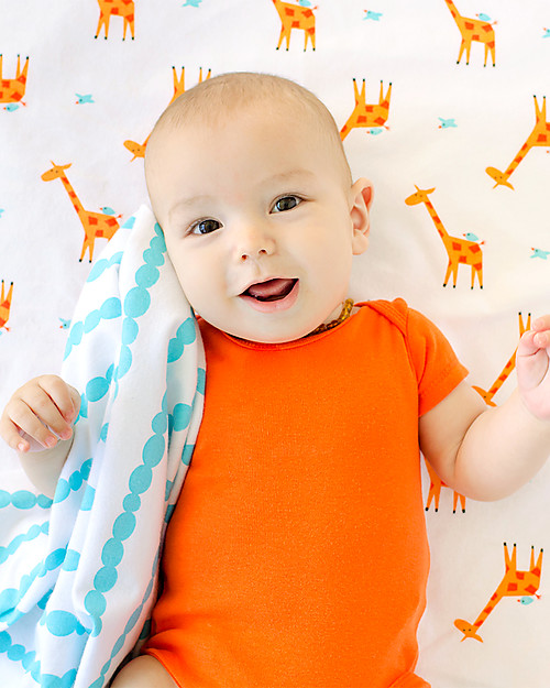 Zoocchini 2 Pack Flannel Baby Blankets 100 x 100 cm, Giraffe+Aqua - 100% cotton Muslin Swaddle