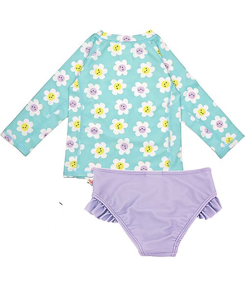 Zoocchini 2 Piece Set - Rash Guard Top + Bikini Bottom - Daisy - UPF 50+ Uv-Safe T-shirt