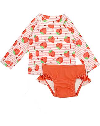 Zoocchini 2 Piece Set - Rash Guard Top + Bikini Bottom - Strawberry - UPF 50+ Uv-Safe T-shirt