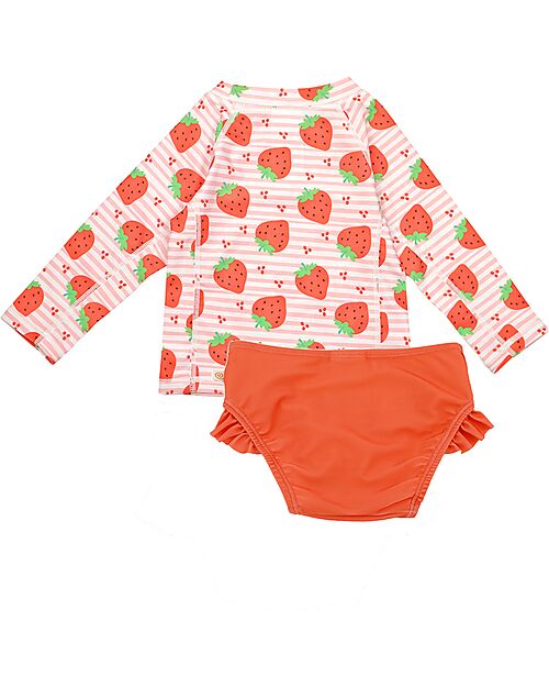 Zoocchini 2 Piece Set - Rash Guard Top + Bikini Bottom - Strawberry - UPF 50+ Uv-Safe T-shirt