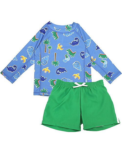 Zoocchini 2 Piece Set - Rash Guard Top + Swim Short - Devin the Dino - UPF 50+ Uv-Safe T-shirt