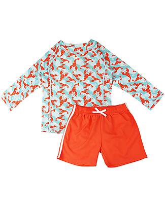 Zoocchini 2 Piece Set - Rash Guard Top + Swim Short - Logan the Lobster - UPF 50+ Uv-Safe T-shirt