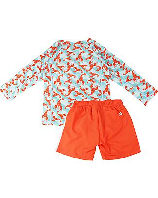 Zoocchini 2 Piece Set - Rash Guard Top + Swim Short - Logan the Lobster - UPF 50+ Uv-Safe T-shirt