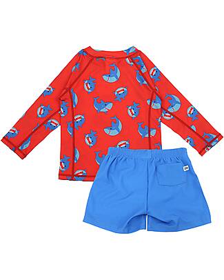 Zoocchini 2 Piece Set - Rash Guard Top + Swim Short - Sherman the Shark - UPF 50+ Uv-Safe T-shirt