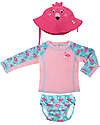Zoocchini 3 Piece Baby Set - Rash Guard Top + Swimsuit + Hat - UPF 50+ - Franny the Flamingo Swim Diaper