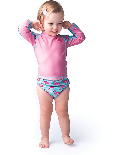 Zoocchini 3 Piece Baby Set - Rash Guard Top + Swimsuit + Hat - UPF 50+ - Franny the Flamingo Swim Diaper