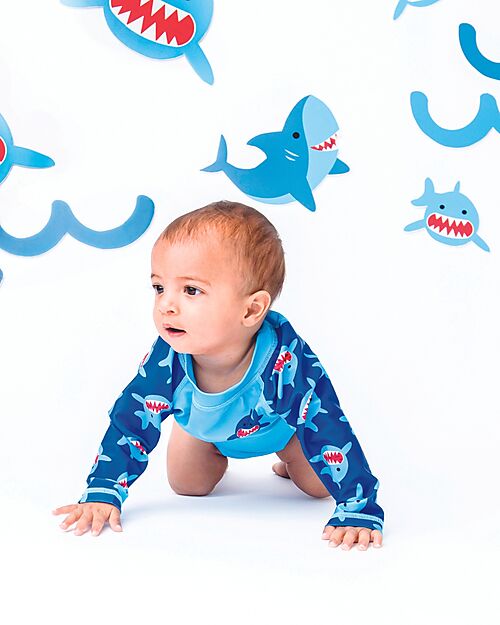 Zoocchini Baby Rash Guard Long Sleeved Swim Top - Sherman the Shark Uv-Safe T-shirt