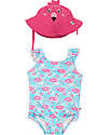 Zoocchini Baby Set - One-piece Swimsuit with Ruffles + Hat - UPF 50+ - Franny the Flamingo Swimsuits
