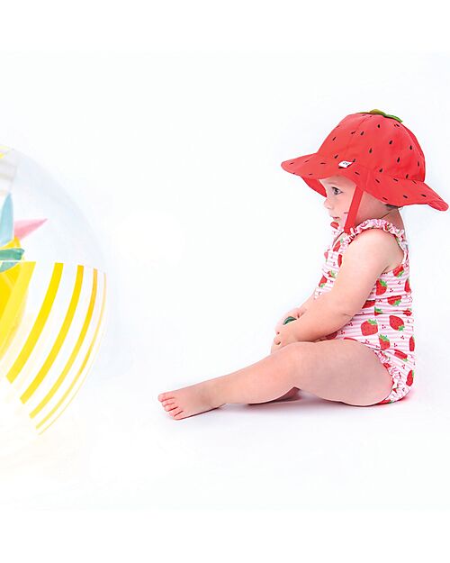 Zoocchini Baby Set - One-piece Swimsuit with Ruffles + Hat - UPF 50+ - Strawberry Swimsuits
