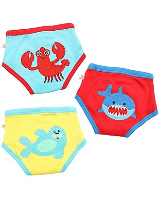 Zoocchini Boys Padded Training Pants - Ocean Pals- Set of 3 - 100% Organic Cotton Training Pants