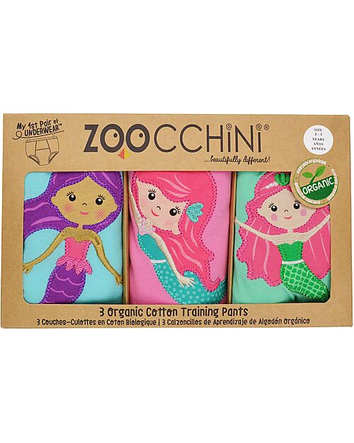 Zoocchini Girls Padded Training Pant Set, 3 pieces, Mermaids - 100% organic cotton Briefs