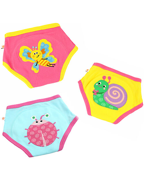 Zoocchini Girls Padded Training Pants - Garden Creatures - Set of 3 - 100% Organic Cotton Briefs