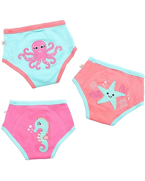 Zoocchini Girls Padded Training Pants - Ocean Gals - Set of 3 - 100% Organic Cotton Briefs