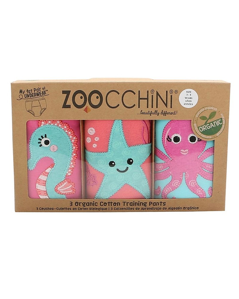 Zoocchini Girls Padded Training Pants - Ocean Gals - Set of 3 - 100%  Organic Cotton unisex (bambini)