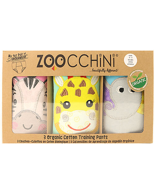 Zoocchini Girls Padded Training Pants - Zoo Friends - Set of 3 - 100% Organic Cotton Briefs