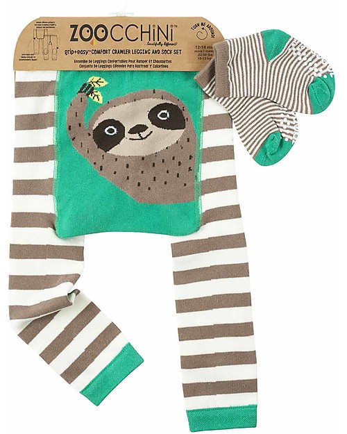 Zoocchini Grip+Easy Anti-slip Leggings & Socks Set - Silas the Sloth Leggings