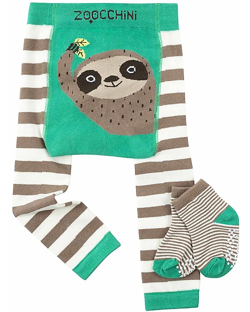 Zoocchini Grip+Easy Anti-slip Leggings & Socks Set - Silas the Sloth Leggings