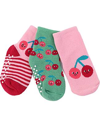 Zoocchini Grip+Easy Antislip Socks 3 Pack - Cherry - 0-24 months Antislip Socks