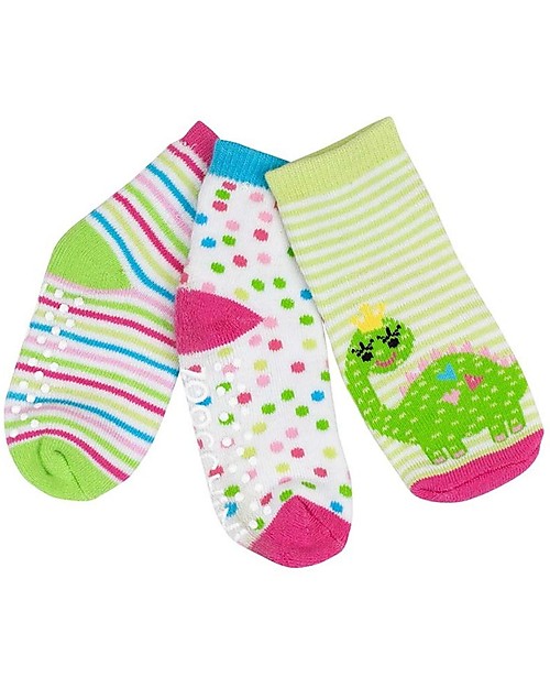 Zoocchini Grip+Easy Antislip Socks 3 Pack - Dai the Dinosaur - 0-24 months Antislip Socks