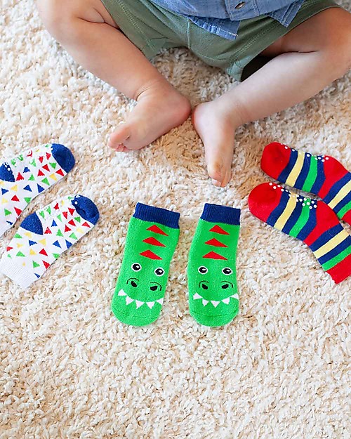 Zoocchini Grip+Easy Antislip Socks 3 Pack - Devin the Dinosaur Antislip Socks
