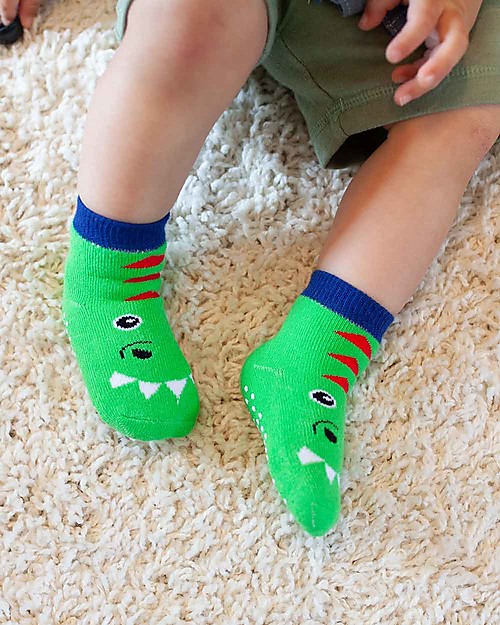 Zoocchini Grip+Easy Antislip Socks 3 Pack - Devin the Dinosaur Antislip Socks