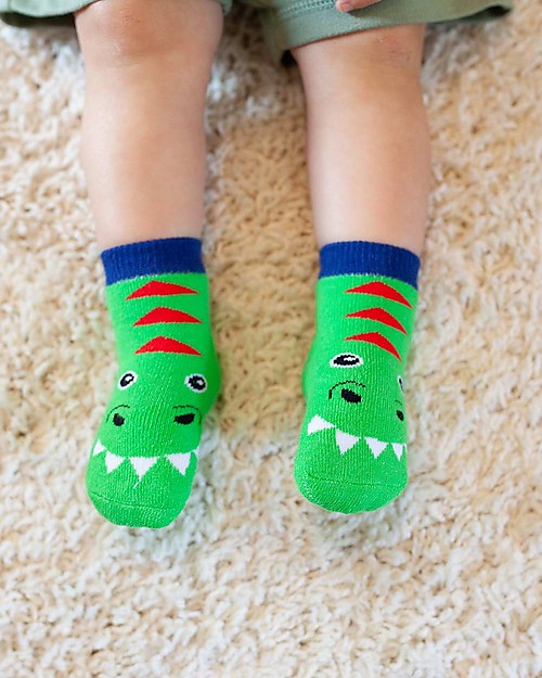 Zoocchini Grip+Easy Antislip Socks 3 Pack - Devin the Dinosaur Antislip Socks