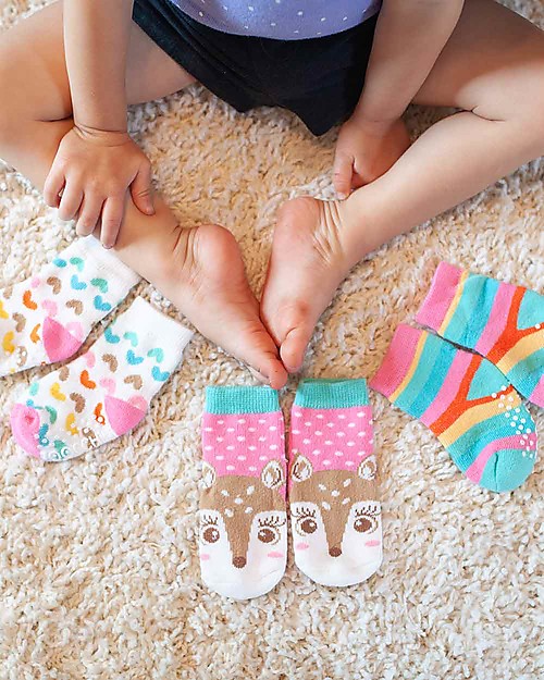 Zoocchini Grip+Easy Antislip Socks 3 Pack - Fiona the Fawn Antislip Socks