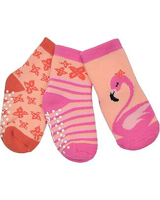 Zoocchini Grip+Easy Antislip Socks 3 Pack - Franny the Flamingo - 0-24 months Antislip Socks