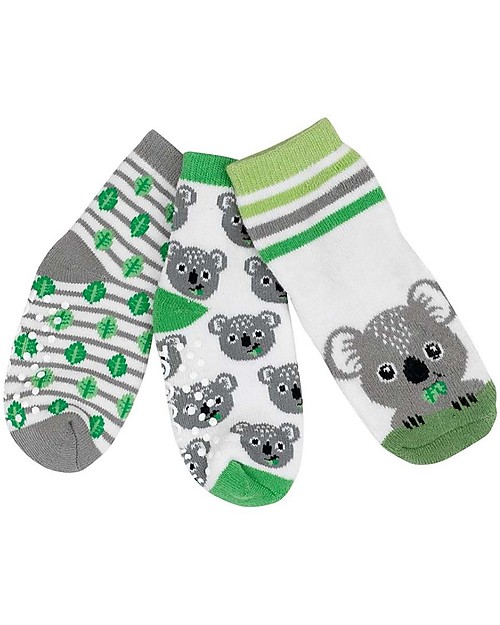 Zoocchini Grip+Easy Antislip Socks 3 Pack - Kai the Koala - 0-24 months Antislip Socks