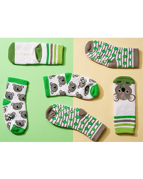 Zoocchini Grip+Easy Antislip Socks 3 Pack - Kai the Koala - 0-24 months Antislip Socks