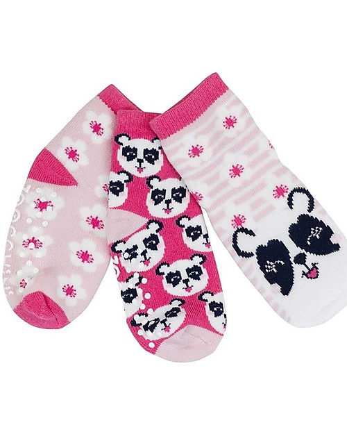 Zoocchini Grip+Easy Antislip Socks 3 Pack - Pippa the Panda - 0-24 months Antislip Socks