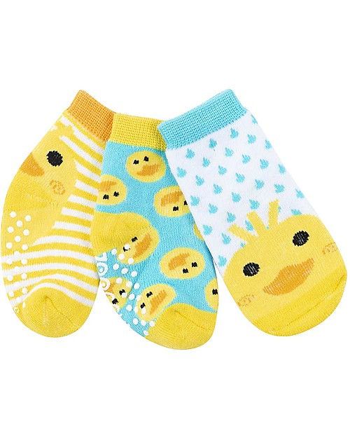 Zoocchini Grip+Easy Antislip Socks 3 Pack - Puddles the Duck - 0-24 months Antislip Socks