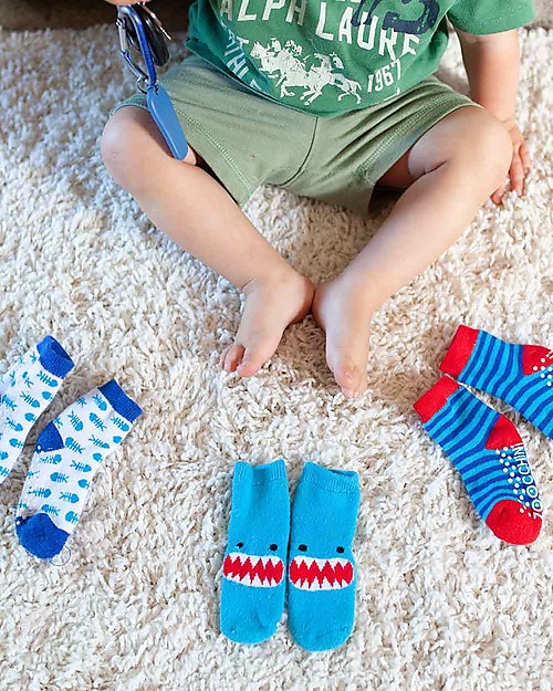 Zoocchini Grip+Easy Antislip Socks 3 Pack - Sherman the Shark Antislip Socks