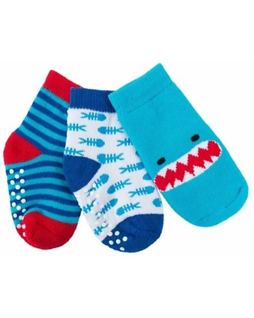 Zoocchini Grip+Easy Antislip Socks 3 Pack - Sherman the Shark Antislip Socks